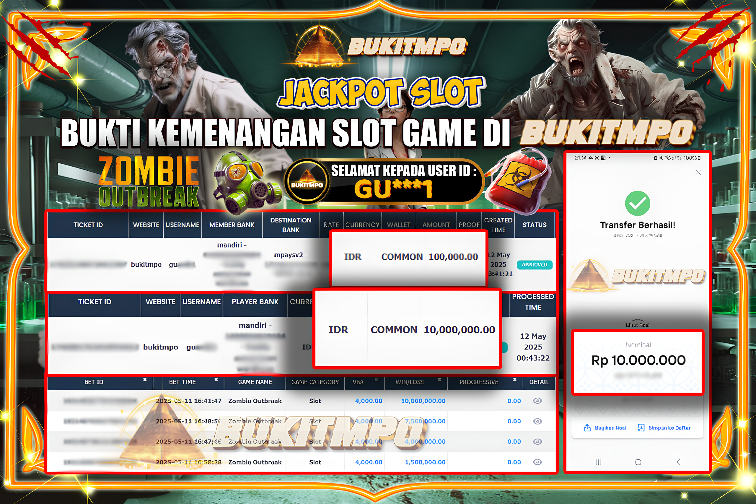 BUKITMPO JACKPOT SLOT ZOMBIE OUTBREAK Rp.10.000.000,- LUNAS